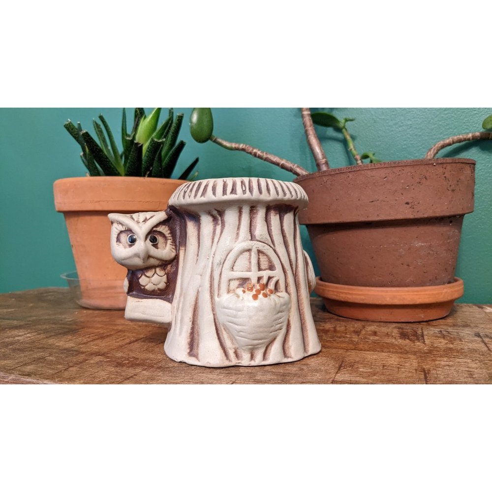 Vintage Owl In Tree Planter - 1970s